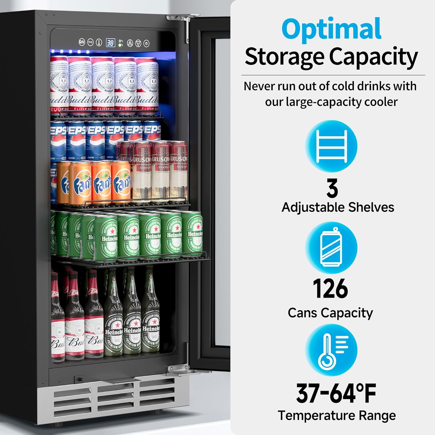 Wine Beer Fridge Under Counter - Refrigerador de Bebidas de 15 Polegadas